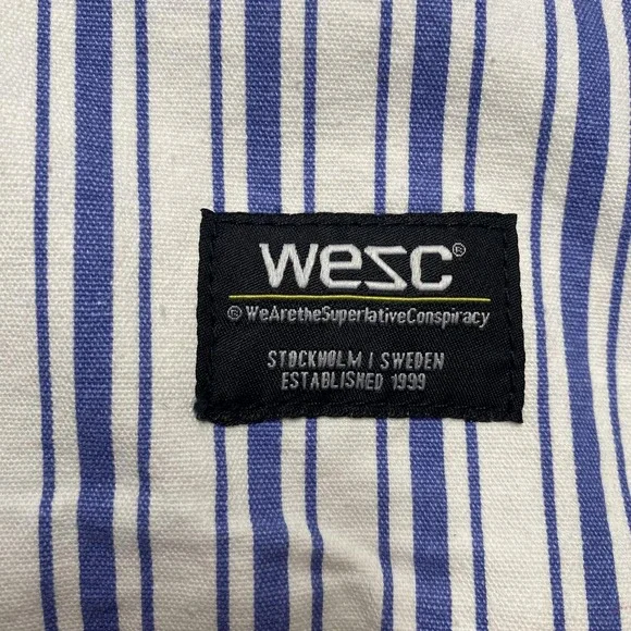 WeSC Jacket Mens XL Blue White Striped Chore Workwear Sail Away Nautical Cotton - Picture 3 of 11